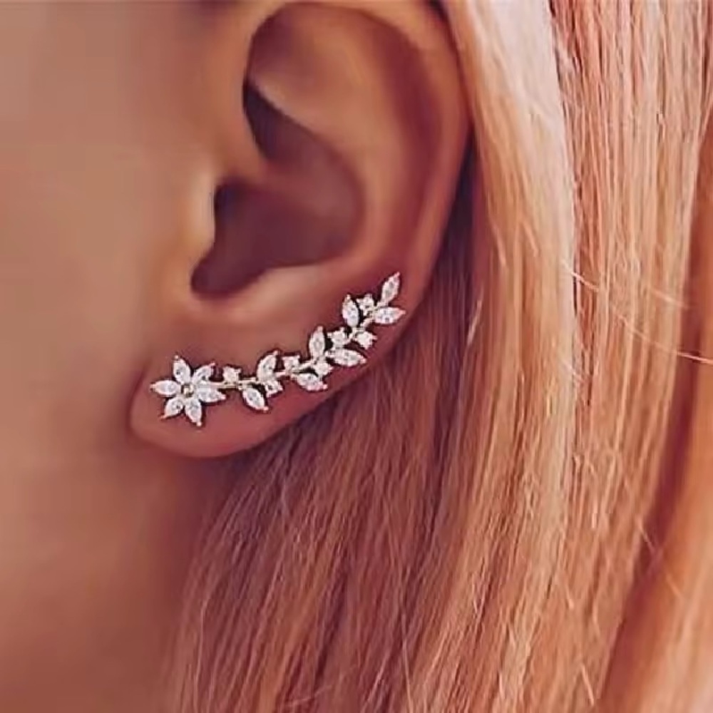 NEW! Floral Leaf Silver Ear Cuff / Climber earrings A8-251